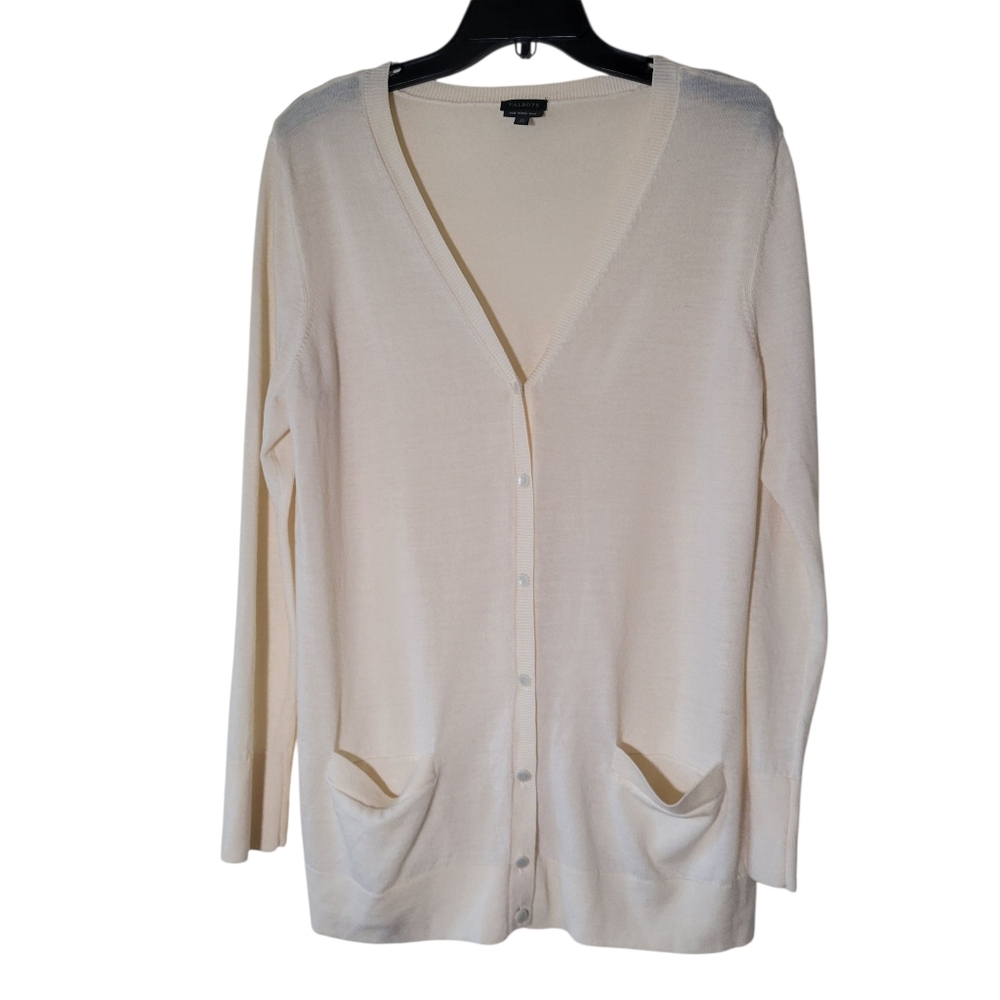 Talbots Ivory V-Neck Button Front Cardigan